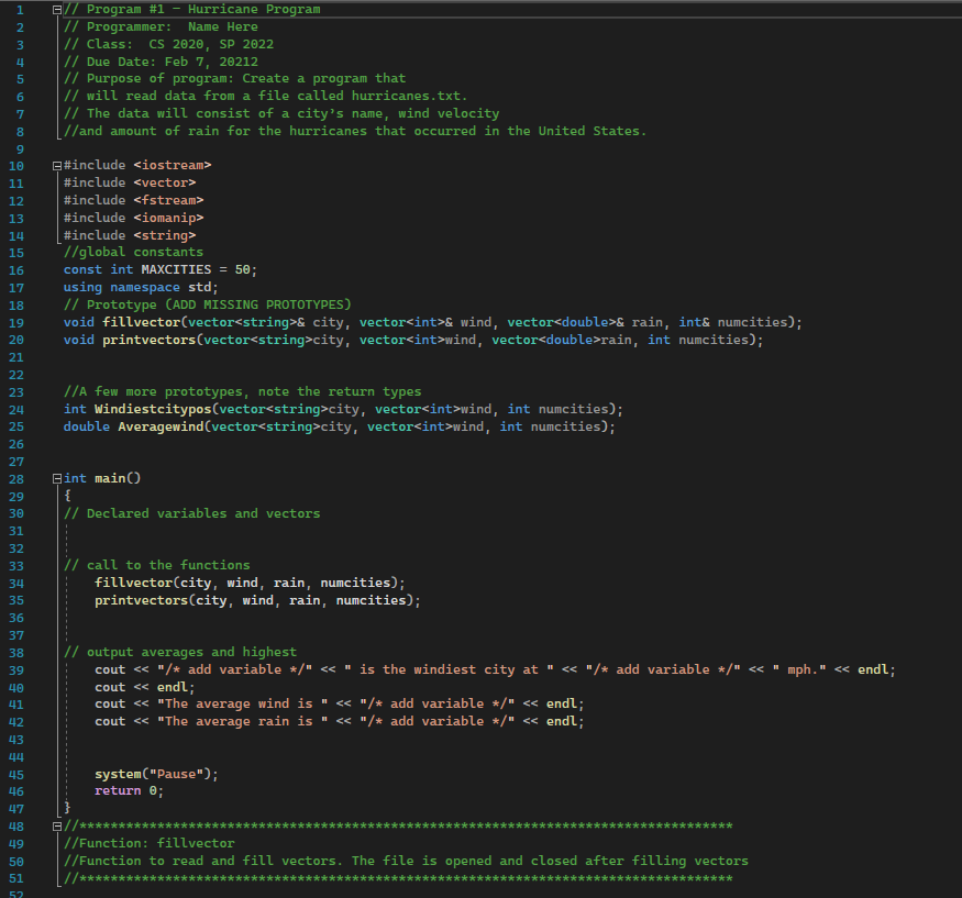 from a file called hurricanes.txt. The data will consist of a city's
