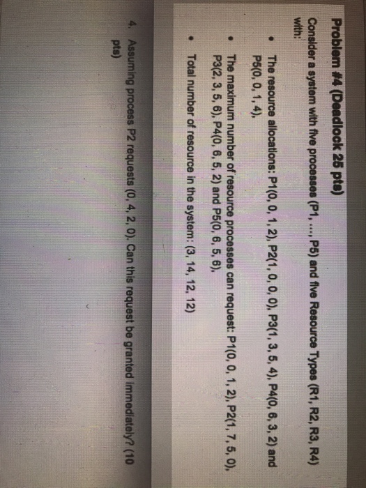  Problem #4 (Deadlock 25 pts) Consider a system with five processes