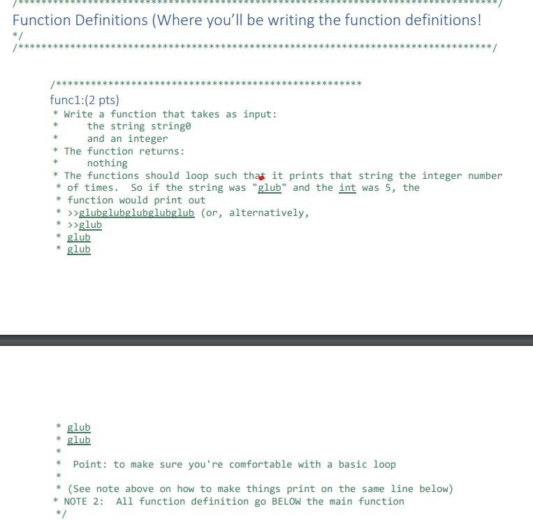 in c++ please Function Definitions (Where you'll be writing the function definitions!