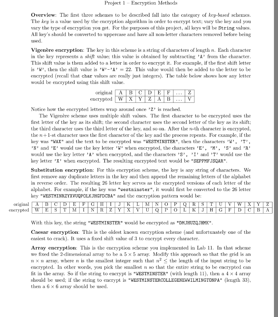  Project 1 - Encryption Methods Overview: The first three schemes to