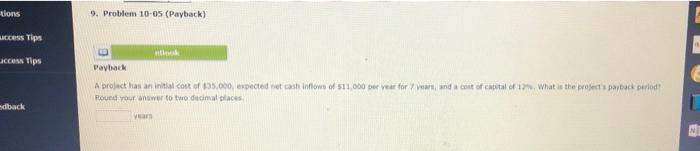  dons 9. Problem 10-05 (Payback) uccess Tips JC Tips Payback A