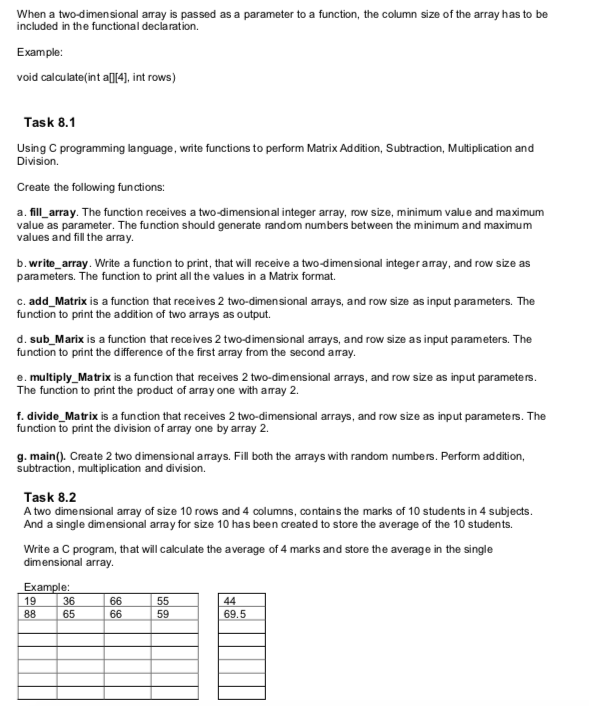 C Program Homework: When a two-dimensional array is passed as a parameter