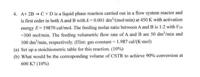  4. A+ 2B - C + D is a liquid phase