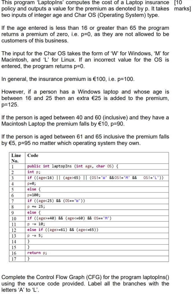 this is a software testing question (JAVA) This program 'Laptoplns' computes the