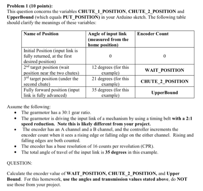  Problem 1 (10 points): This question concerns the variables CHUTE_1_POSITION, CHUTE