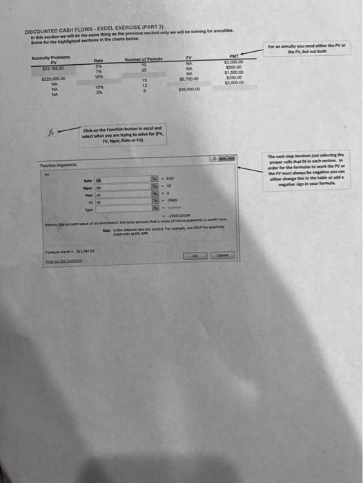 excel function for the highlighted area OGSCOUNTED CA5H FLOWS - EXCEL EXERCISE