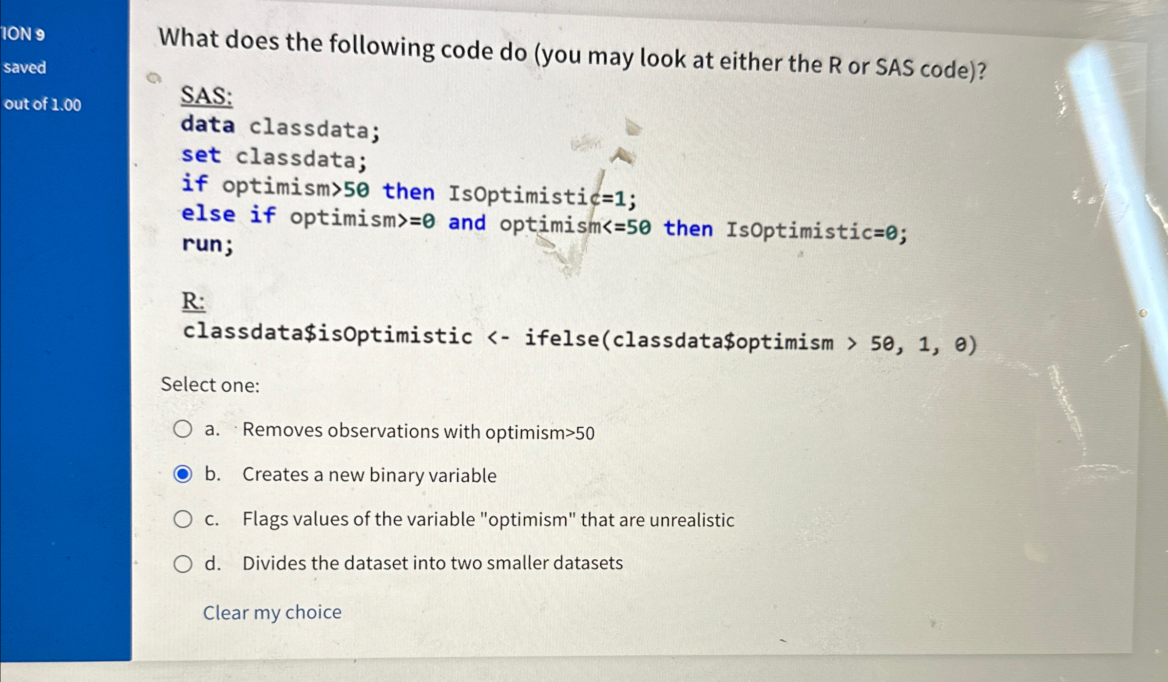 10N9 saved What does the following code do (you may look