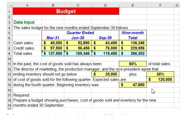 Budget 2 3 Data Input 4 The sales budget for the