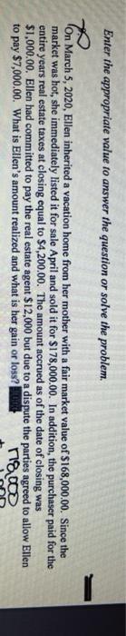 Enter the appropriate value to answer the question or solve the problem.