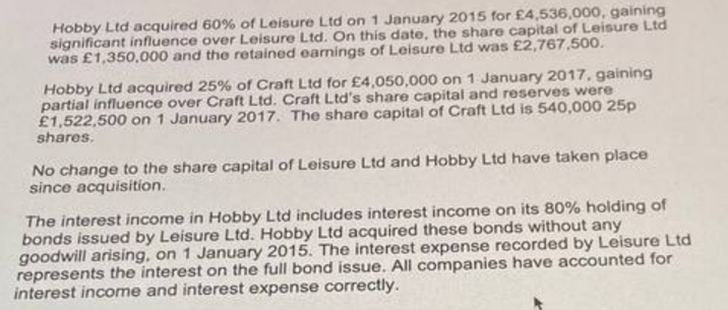  Question 1 Hobby Ltd has two group compaines, Leisre Ltd and