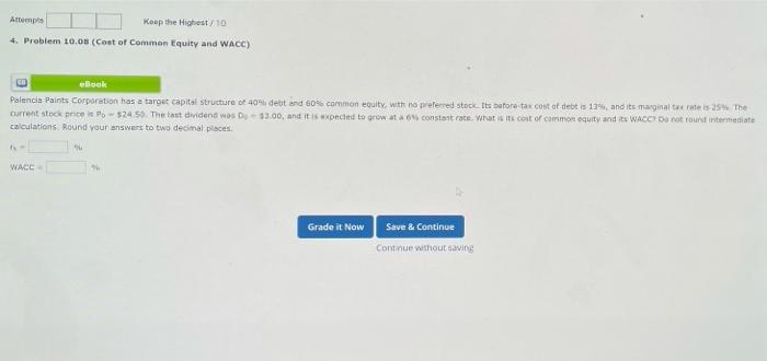  Attempt Keep the Highest 10 4. Problem 10.08 (Cost of common
