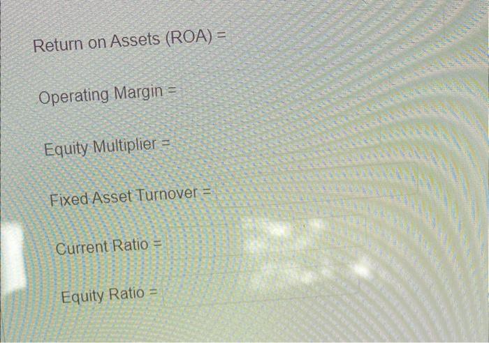 ratios Complete any missing information necessary prior to completing the ratios. Enter
