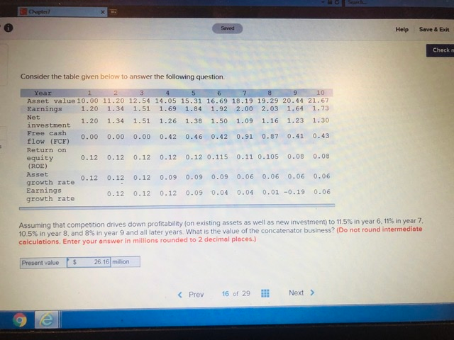  Help Save & Exit Check Consider the table given below to