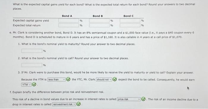 the total return for each bond in each year? Round your answers