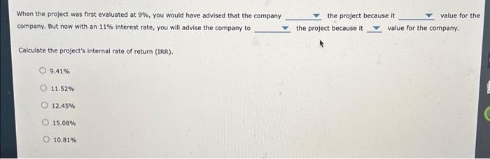 project for your company. The project is expected to generate the following