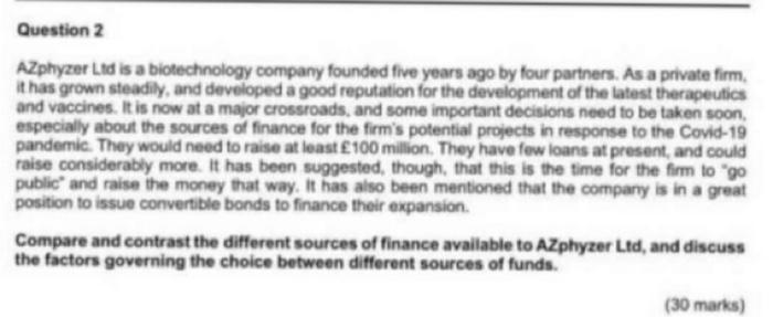 Question 2 AZphyzer Ltd is a biotechnology company founded five years