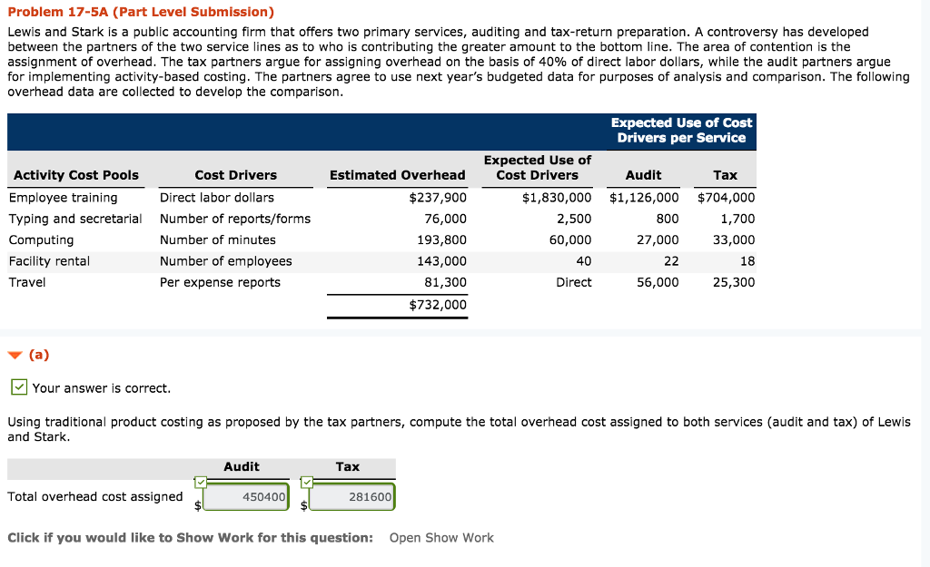 Please do part B Problem 17-5A (Part Level Submission) Lewis and Stark