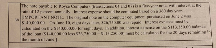  I need the journal entry 38 The note payable to Royce