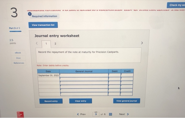 work 3 Required information Part 3 of3 The following information applies to