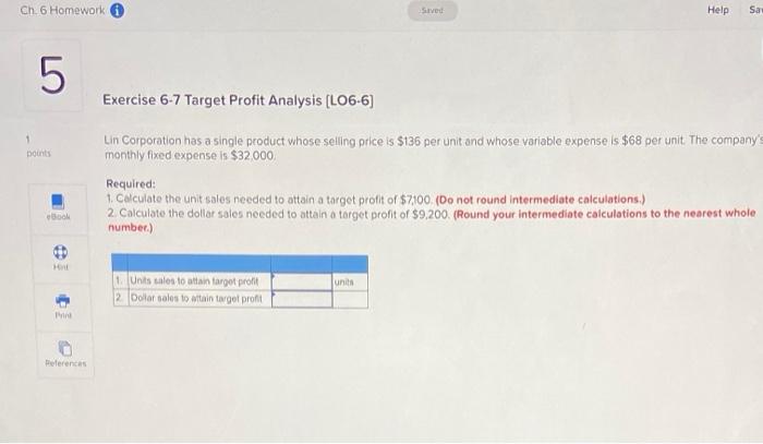  Ch 6 Homework Sve Help Sa 5 Exercise 6-7 Target Profit