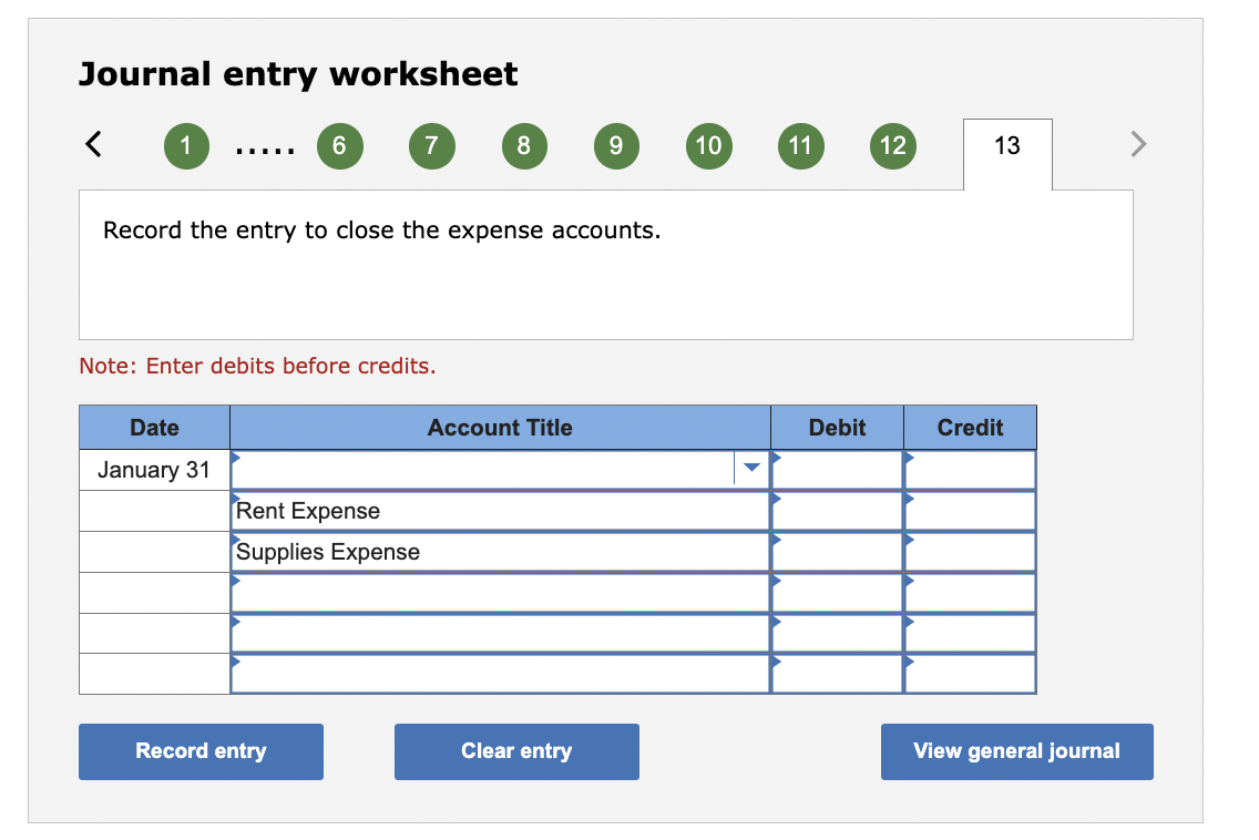 entrv worksheet Note: Enter debits before credits. General Ledger Account GL 2-11