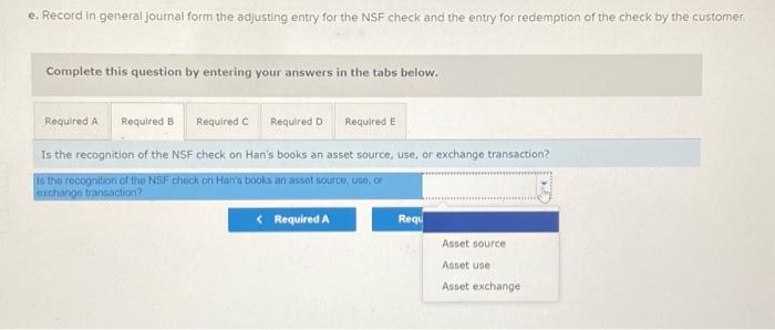 the adjusting entry for the NSF check and the entry for redemption