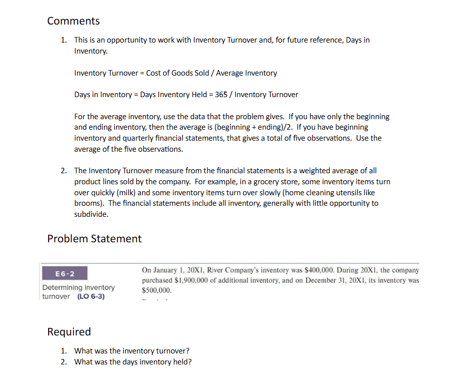  Comments 1. This is an opportunity to work with Inventory Turnover