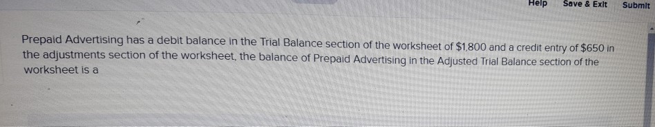 Help Save & Exlt Submit Prepaid Advertising has a debit balance