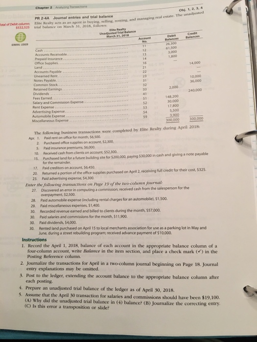  Need help on instructions 1,3,4 and 5 Chapter 2 Analycing Transactions