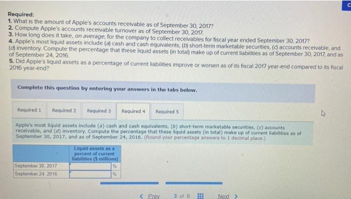 Required: 1. What is the amount of Apple's accounts receivable as of
