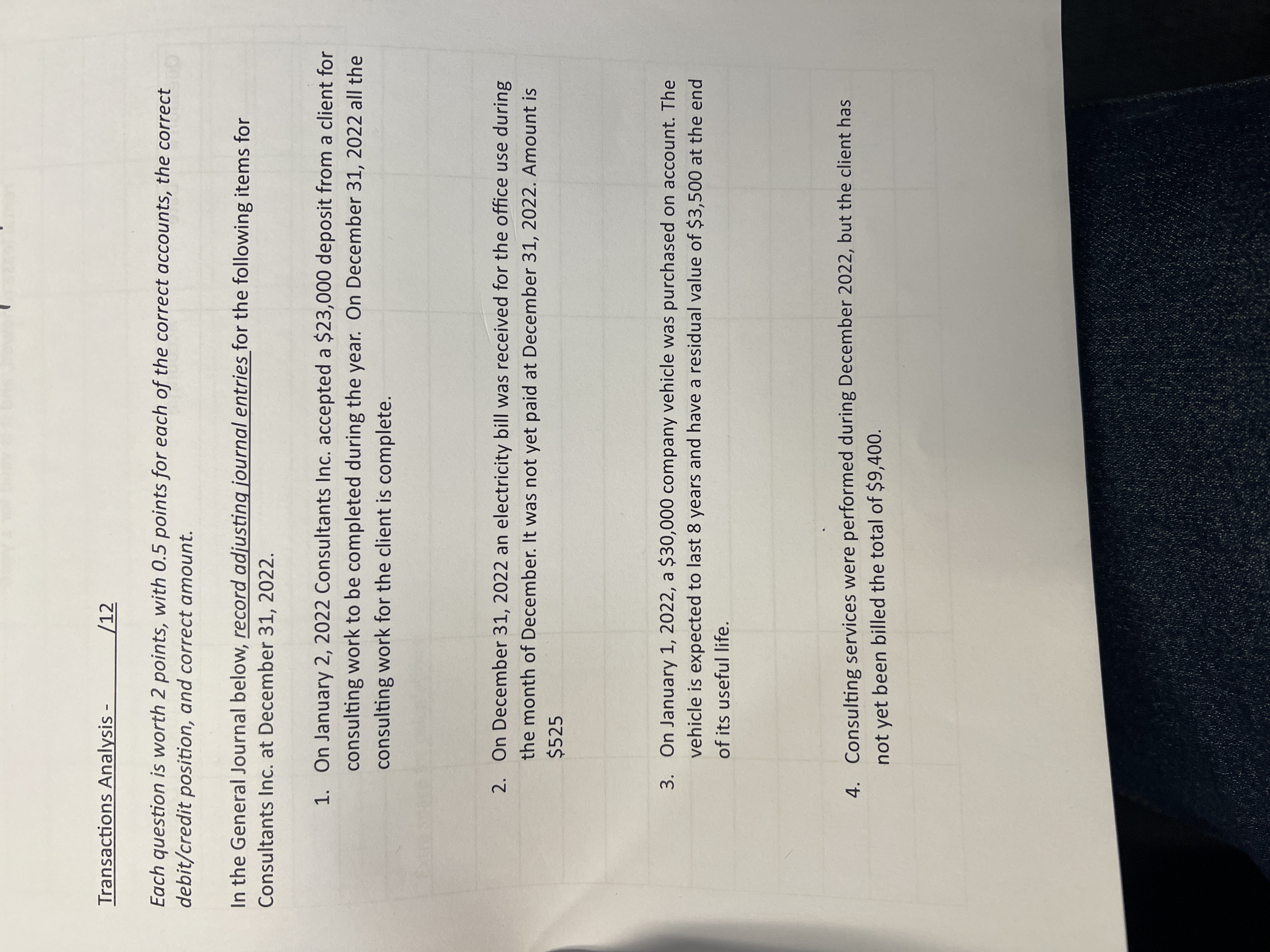  Each question is worth 2 points, with 0.5 points for each