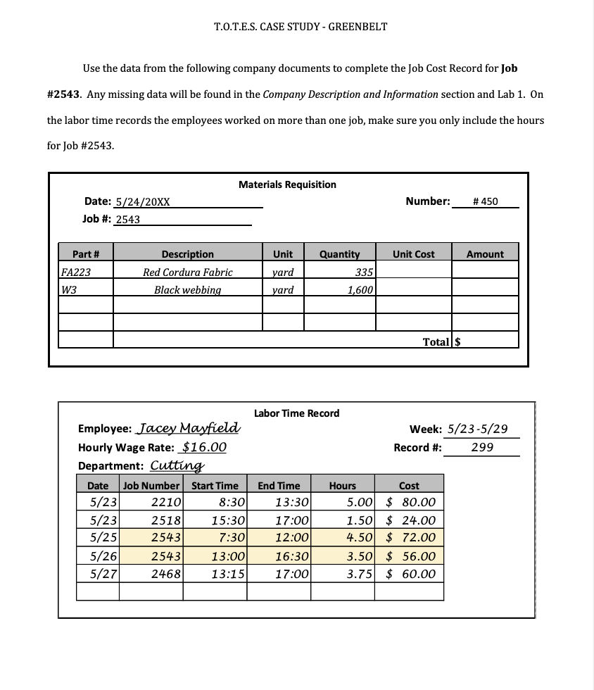 various managerial decisions. In this lab, students will classify costs as either