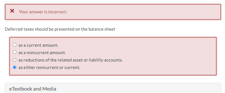 Your answer is incorrect. Deferred taxes should be presented on the