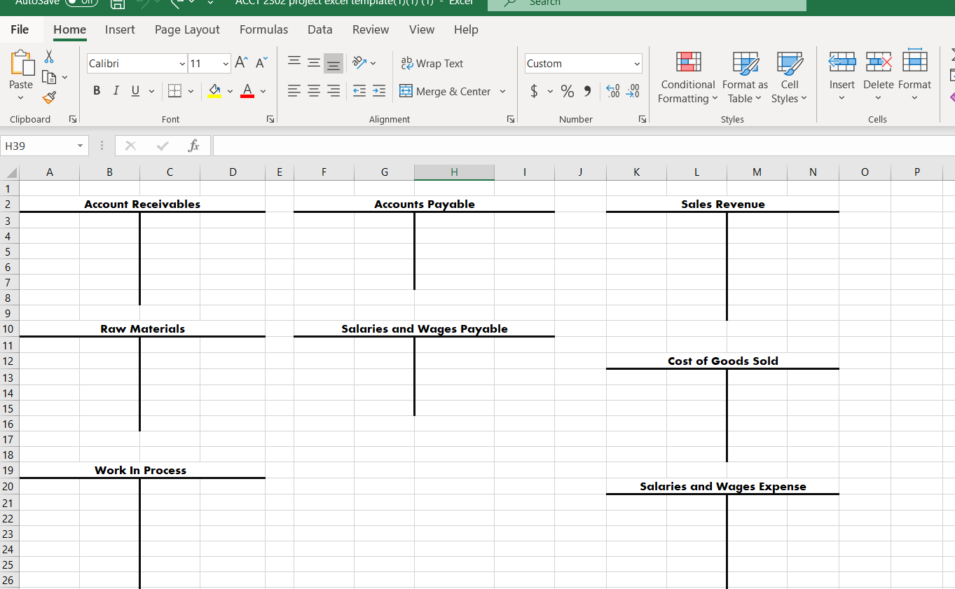 Job Order costing project ACCT-2302 Project Excel Template Please do the excel