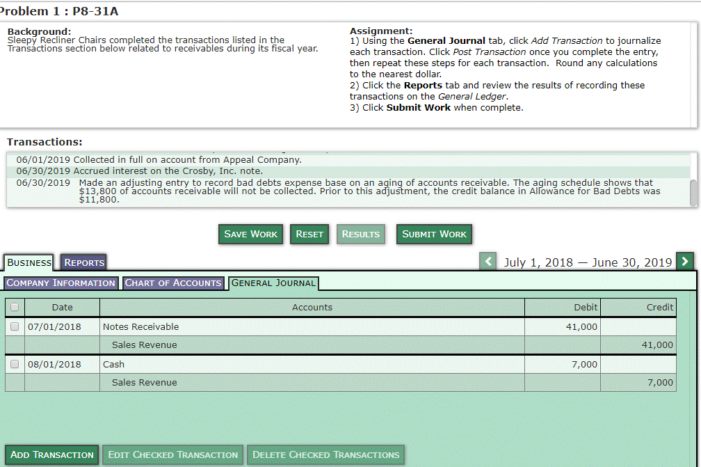 click Add Transaction to journalize each transaction. Click Post Transaction once you