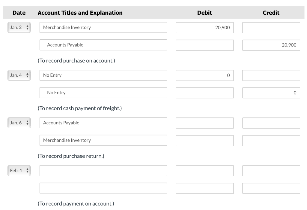 following purchase transactions in Sheridan Company's books. Sheridan uses a perpetual inventory
