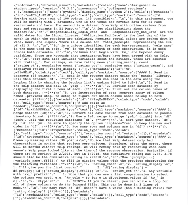  "nbformat":4,"nbformat minor" :0, "metadata" : "colab""name" "Assignment 6- student. pynb", "