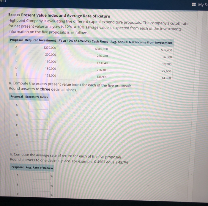  My S nu Excess Present Value Index and Average Rate of