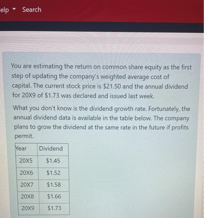  elp Search You are estimating the return on common share equity