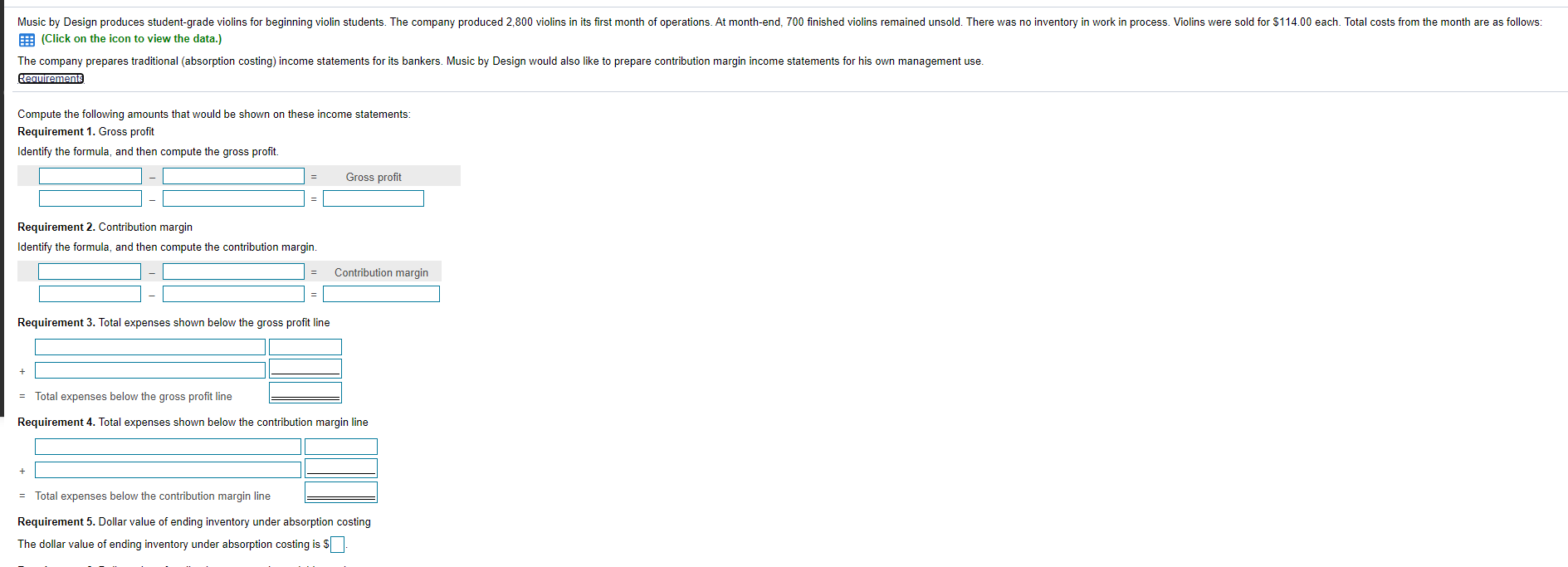 expenses Fixed selling and administrative expenses 13,000 Print Done - Requirements Compute