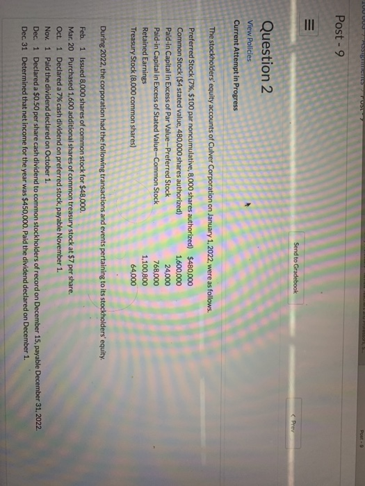  D IES Post - 9 Send to Gradebook Question 2 View