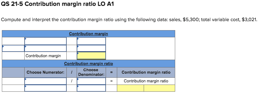  QS 21-5 Contribution margin ratio LO A1 Compute and interpret the