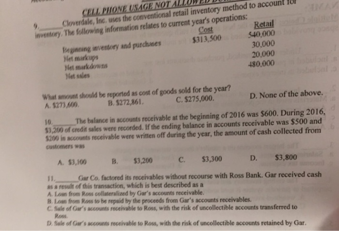  _______ Cloverdale, Inc, uses the conventional retail inventory method to account