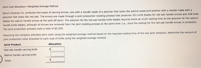  Joint Cost Allocation-Weighted Average Method Gary's Grooves Co. produces two types