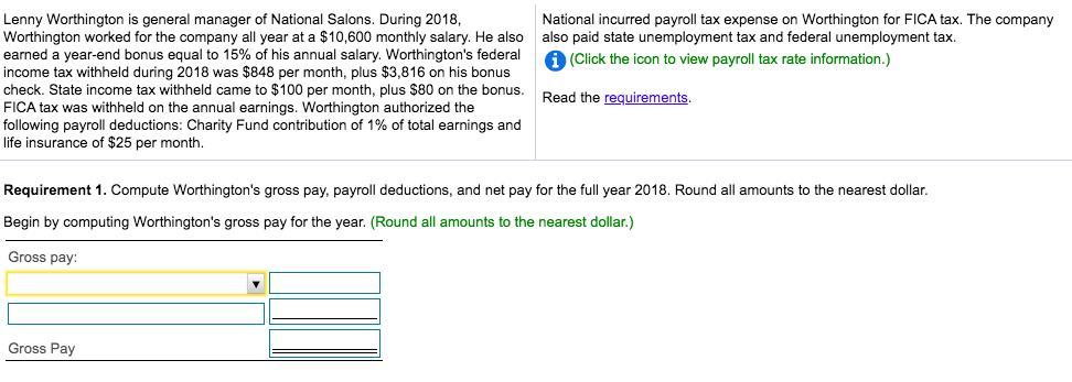 Round all amounts to the nearest dollar. 2. Compute National's total 2018