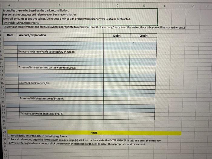 ENTERANSWERS (All answers should be entered in the blue highlighted cells.) 2