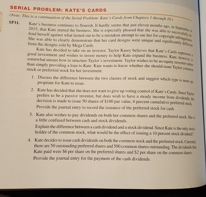  SERIAL PROBLEM: KATE S CARDS (Note: This is SP a continuation