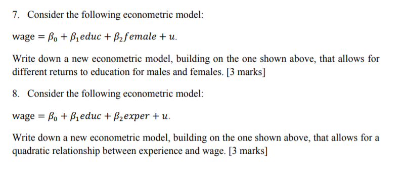 B2female + B3 married + Benonwhite +u, where wage is hourly wage