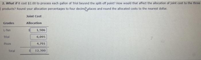 manufactures three products, L-Ten, Triol, and Ploze, from a joint process. Each