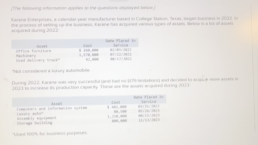 computations were incorrect b. Compute the maximum 2023 depreciation deductions, including $179